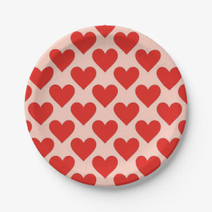 Assiettes En Carton Cœur de la Saint-Valentin traditionnel rouge