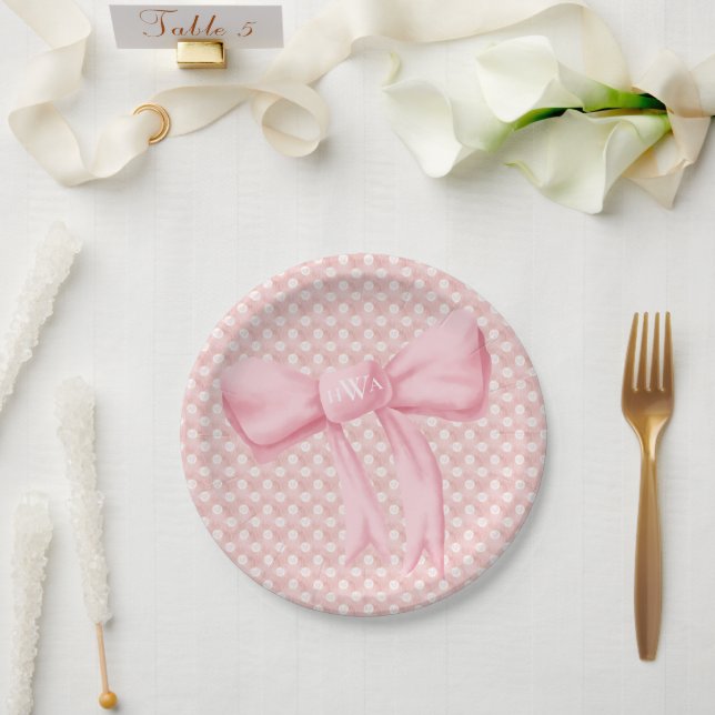 Assiettes En Carton Coeur de monogramme rose (Mariage)