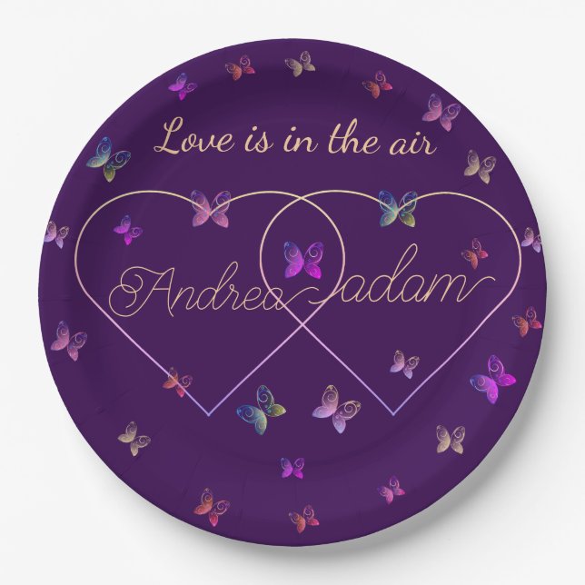 Assiettes En Carton coeur de papillons volants modernes (Devant)