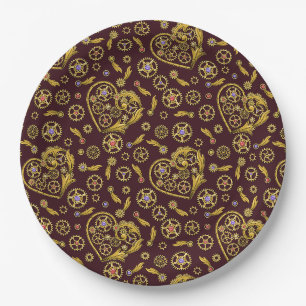 Assiettes En Carton Cœur de rouages Steampunk
