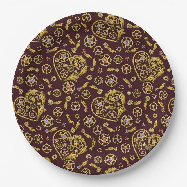 Assiettes En Carton Cœur de rouages Steampunk (Devant)