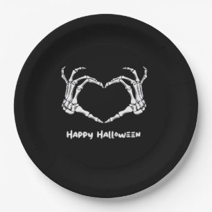 Assiettes En Carton Coeur main squelette éffrayant avec "Happy Hallowe