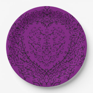 Assiettes En Carton Coeur Mariage gothique violet et noir