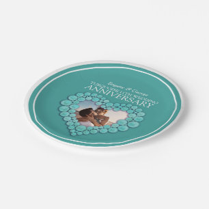 Assiettes En Carton Coeur photo Turquoise 11e anniversaire Mariage