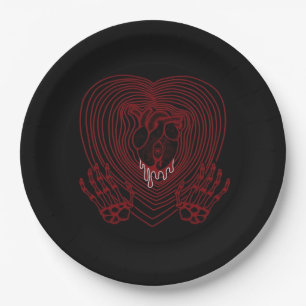 Assiettes En Carton Coeur Pleurant En Rouge - Skeleton Coeurs Mains