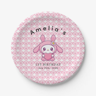 Assiettes En Carton Cœur rose Lapin chic simple Fille Anniversaire