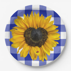 Assiettes En Carton Coeur Tournesol Ladybug sur Buffalo Plaid