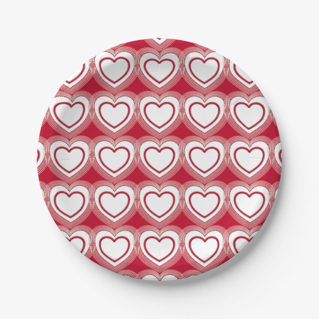 Assiettes En Carton Coeurs Abstraits modernes - Rouge et Blanc (Devant)