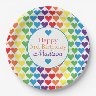 Assiettes En Carton Coeurs arc-en-ciel personnalisés Anniversaire