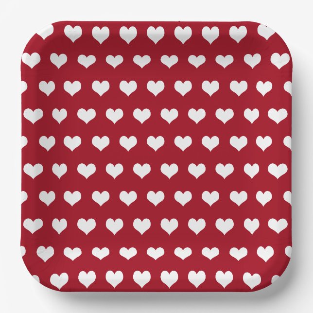 Assiettes En Carton Coeurs blancs sur rouge (Recto)