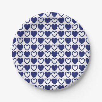 Assiettes En Carton Coeurs bleu et blanc