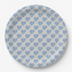 Assiettes En Carton Coeurs bleus sur gris caillou