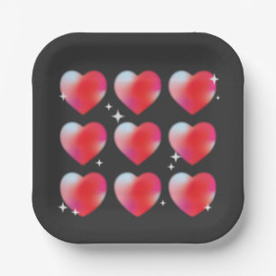 Assiettes En Carton Coeurs brillants rouges, Saint Valentin