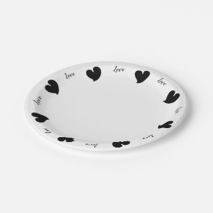 Assiettes En Carton Cœurs Chaleureux Noir - Texte personnalisé
