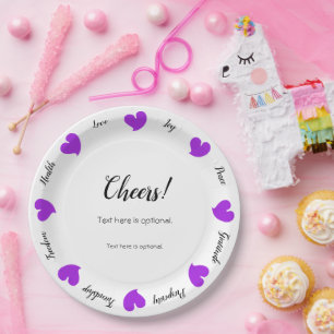 Assiettes En Carton Cœurs Chaleureux Violet - Texte Central Personnali
