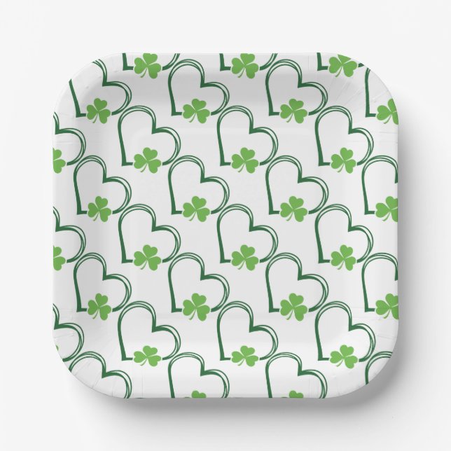 Assiettes En Carton Coeurs chanceux et Clovers (Recto)