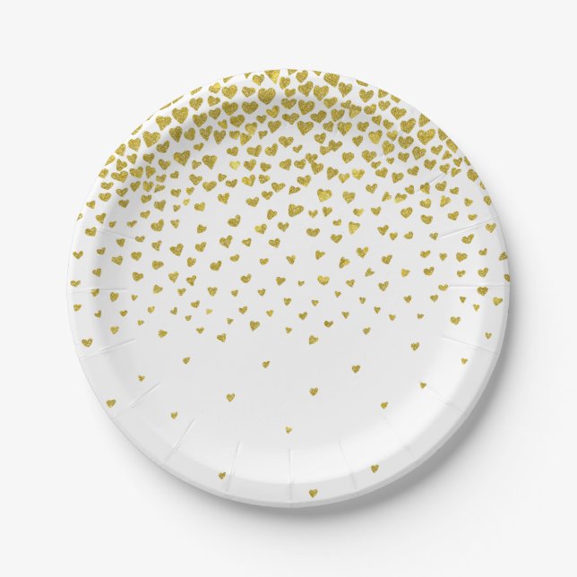Assiettes En Carton Coeurs Confetti Or (Devant)