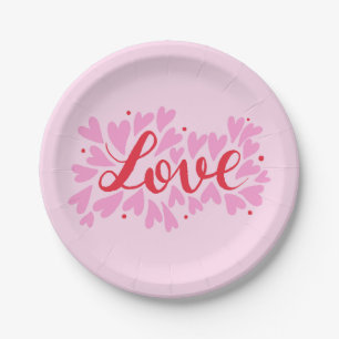 Assiettes En Carton Coeurs d'amour - rose et rouge