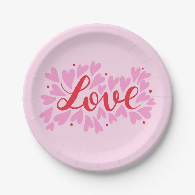 Assiettes En Carton Coeurs d'amour - rose et rouge (Devant)