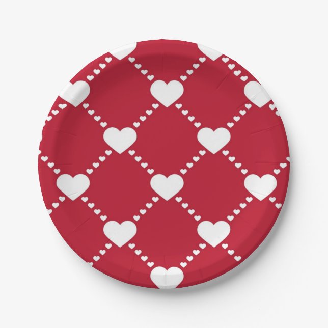 Assiettes En Carton Coeurs d'amour rouge et blanc impressionnants (Devant)