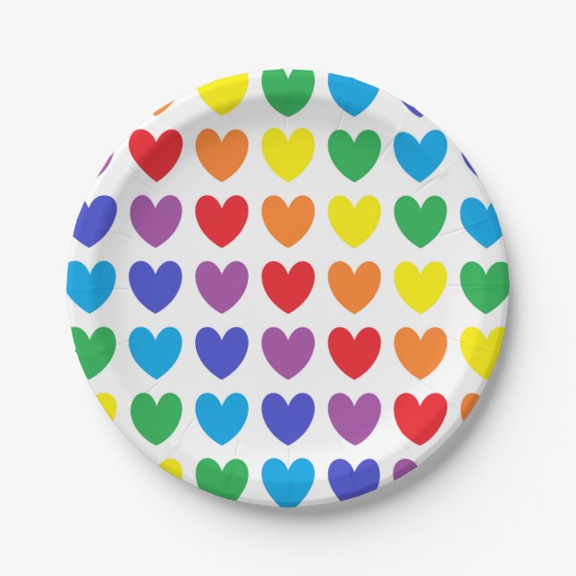 Assiettes En Carton Coeurs d'arc-en-ciel (Devant)