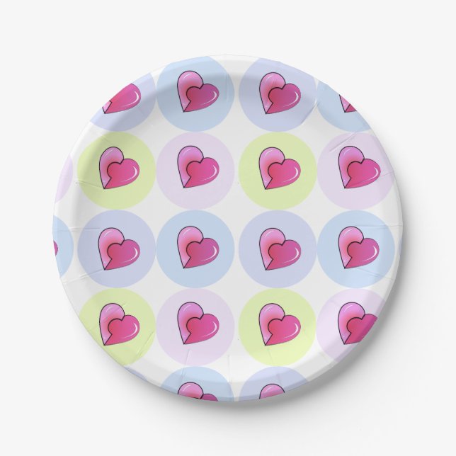 Assiettes En Carton Coeurs de bonbons (Devant)