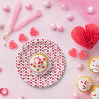 Assiettes En Carton Cœurs de l'aquarelle rouge et rose pour la Saint-V