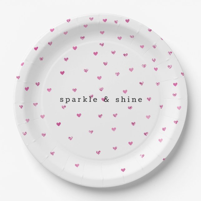 Assiettes En Carton Coeurs de Parties scintillant en verre rose (Devant)