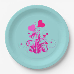 Assiettes En Carton Coeurs décoratifs roses avec perles et boucles