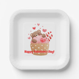 Assiettes En Carton Coeurs d'ours Bonbons Valentine Cupcake