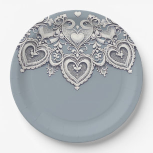 Assiettes En Carton Cœurs en dentelle blanche Charme romantique Shower
