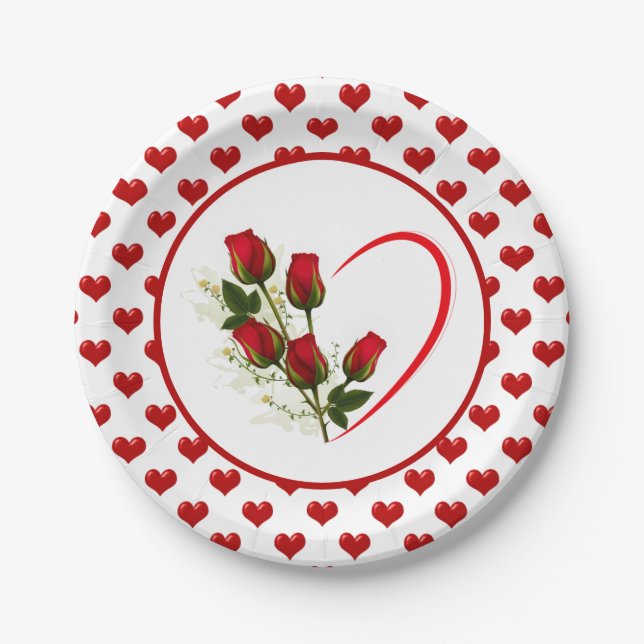 Assiettes En Carton Coeurs Et Rose (Devant)