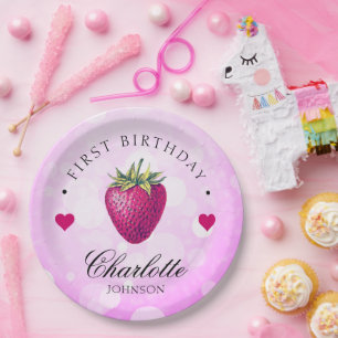 Assiettes En Carton Coeurs fraises Anniversaire Fille rose