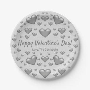 Assiettes En Carton Cœurs gris Joyeuse Saint-Valentin & Texte personna