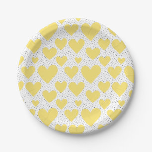Assiettes En Carton Coeurs Jaunes mignons et Confetti Parti Motif