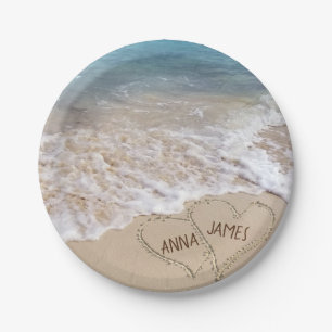Assiettes En Carton Coeurs mariages sur la plage