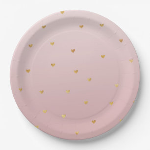 Assiettes En Carton Coeurs Ombres dorés rose