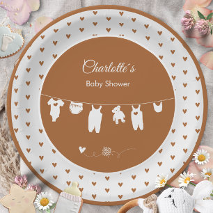 Assiettes En Carton Cœurs orange brûlé Baby Shower Bohème