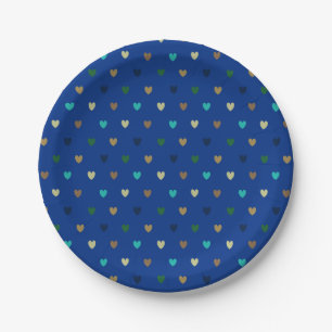 Assiettes En Carton Coeurs Polka dans les tons bleu paon