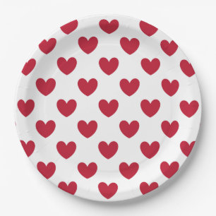 Assiettes En Carton Coeurs polka rouge sur blanc