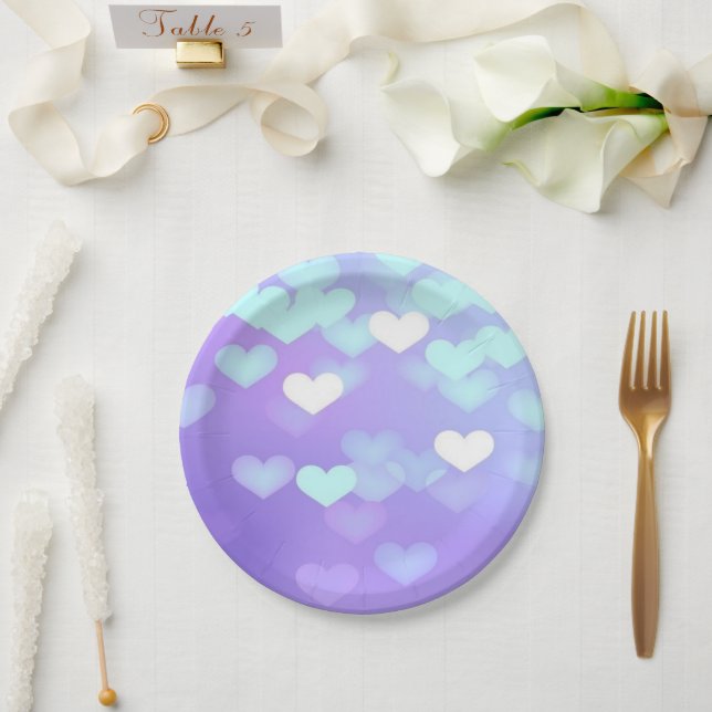 Assiettes En Carton Coeurs pourpres (Mariage)