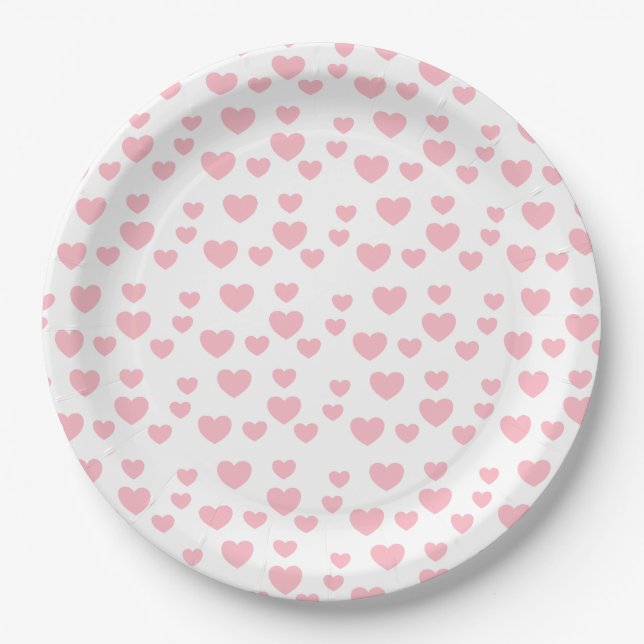 Assiettes En Carton Coeurs roses (Devant)
