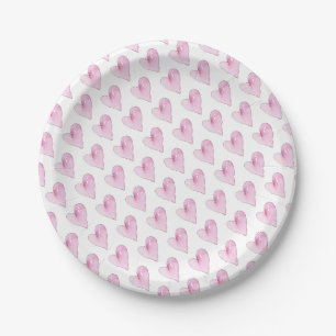 Assiettes En Carton Coeurs roses Artisan Aquarelle Motif Aimer doux