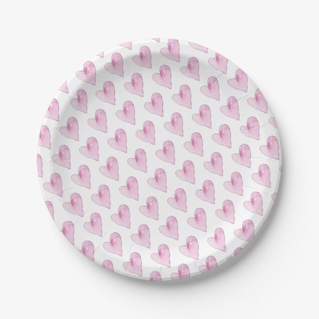Assiettes En Carton Coeurs roses Artisan Aquarelle Motif Aimer doux (Devant)