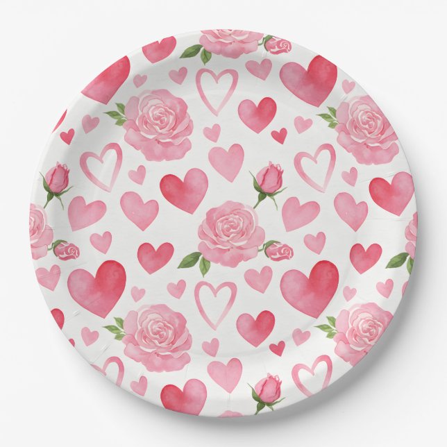 Assiettes En Carton Cœurs roses et roses (Devant)