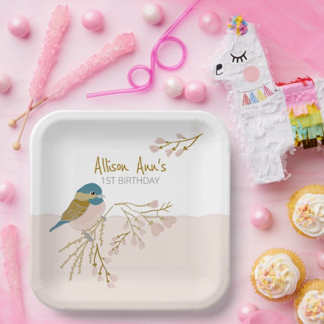 Assiettes En Carton Coeurs roses mignons Personnaliser florale des ois (Fête)
