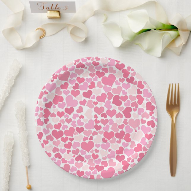Assiettes En Carton Coeurs roses Motif - Plaques de papier romantique (Mariage)