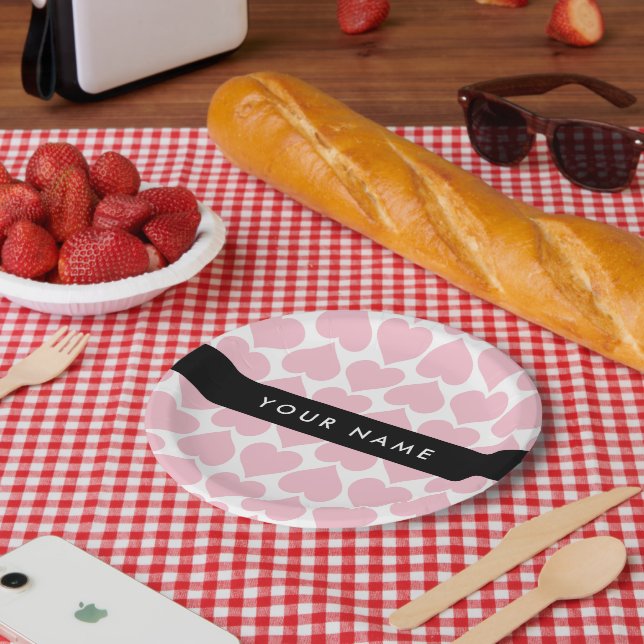Assiettes En Carton Coeurs roses, Romantique, Votre Nom, Personnaliser (Pique-nique)
