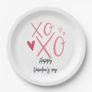 Assiettes En Carton Cœurs roses "XOXO"Joyeuse Saint-Valentin