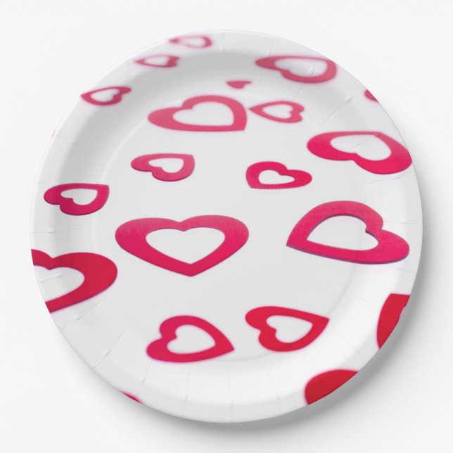 Assiettes En Carton Coeurs rouges (Devant)